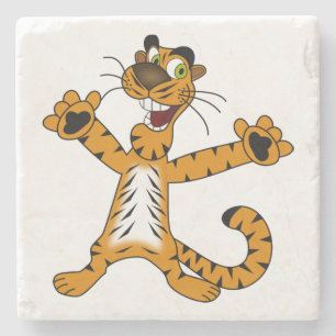 CUTE REJOICING SPOTTED BROWNISH YELLOW TIGER STONE COASTER