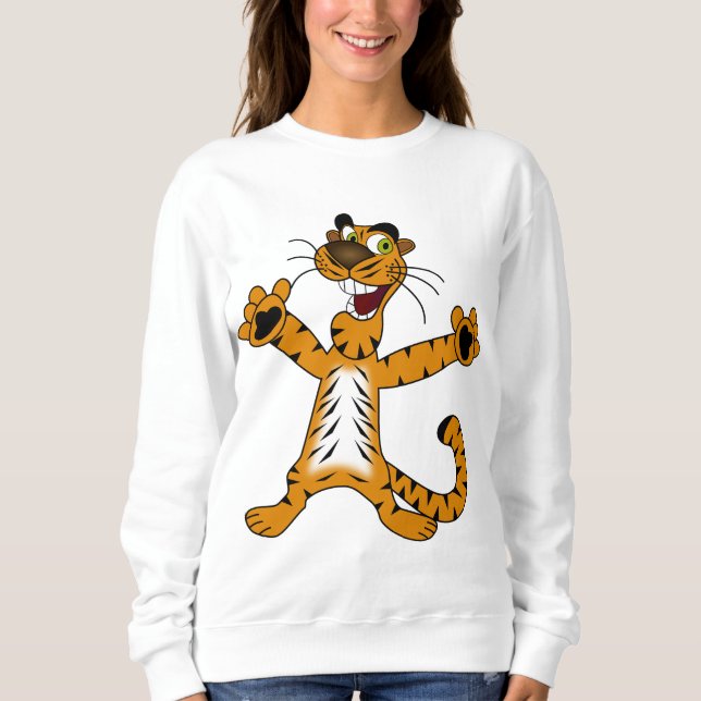 CUTE REJOICING SPOTTED BROWNISH YELLOW TIGER SWEATSHIRT (Front)