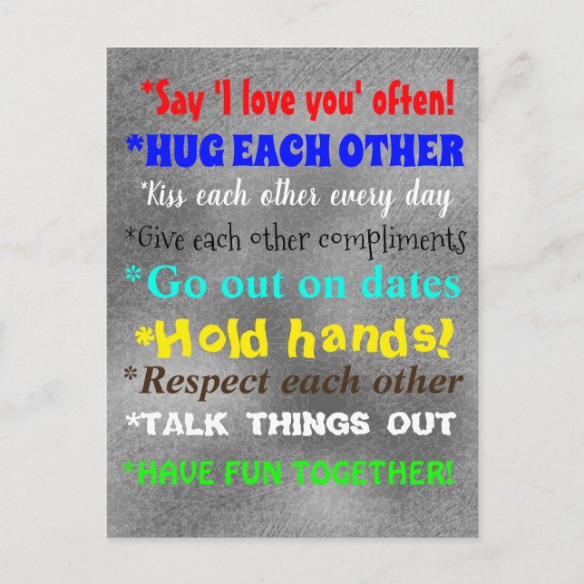 Cute Relationship Advice Colourful Quotes Postcard (Front)