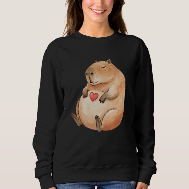 Cute Relaxed Capybara Valetntines Day Kawaii Heart Sweatshirt (Front)
