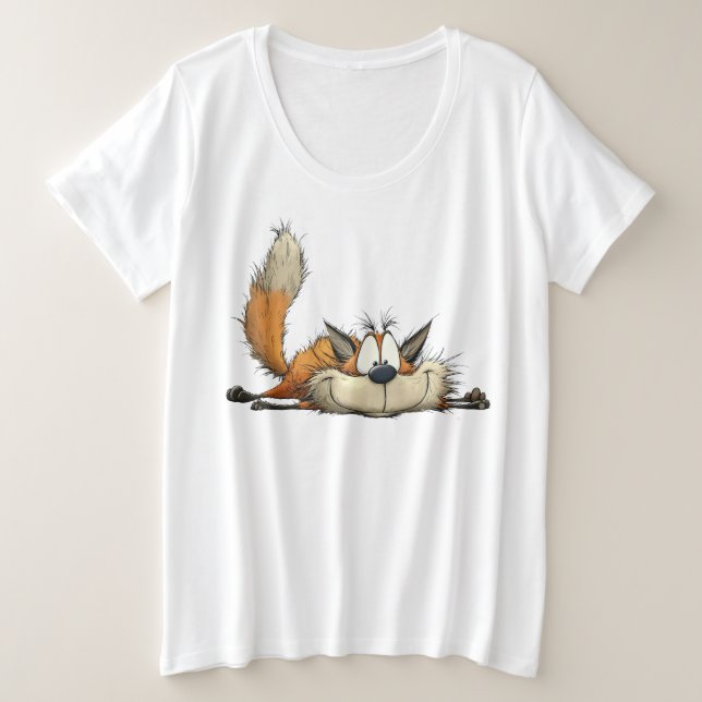 Cute Relaxed Fox Cartoon Plus Size T-Shirt (Design Front)