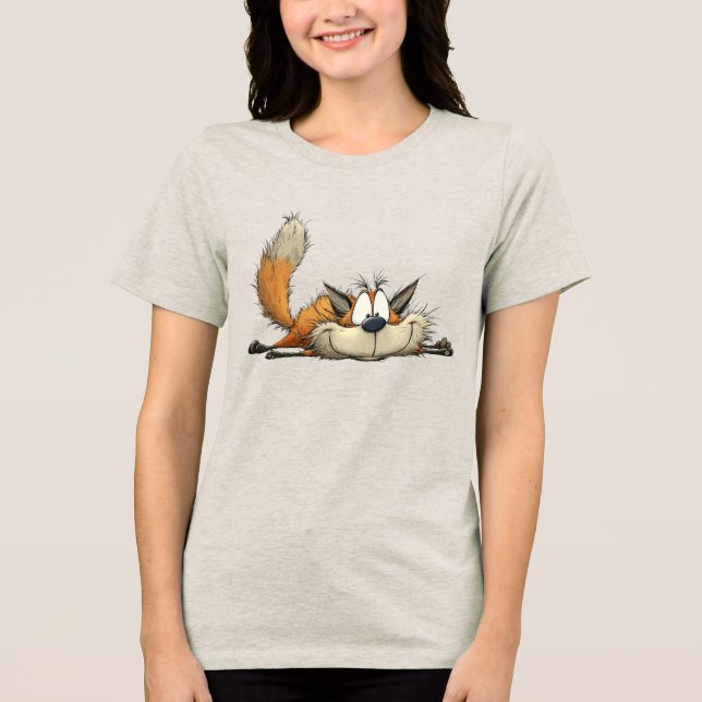 Cute Relaxed Fox Cartoon Tri-Blend Shirt (Front)