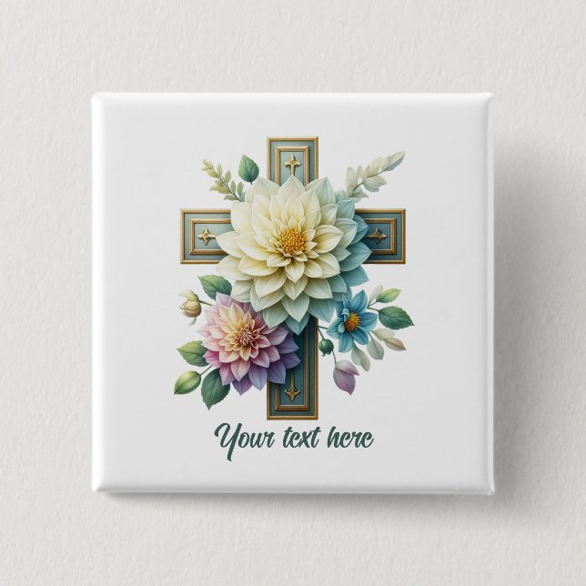 Cute Religious Cross add text  15 Cm Square Badge (Front)