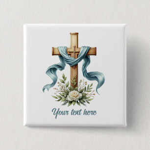 Cute Religious Cross add text 15 Cm Square Badge