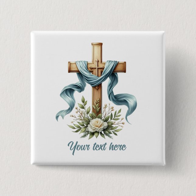 Cute Religious Cross add text  15 Cm Square Badge (Front)