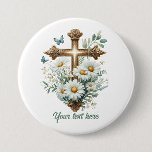 Cute Religious Cross add text 7.5 Cm Round Badge