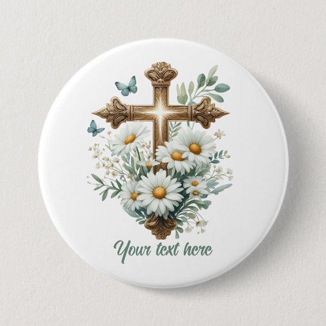 Cute Religious Cross add text  7.5 Cm Round Badge (Front)