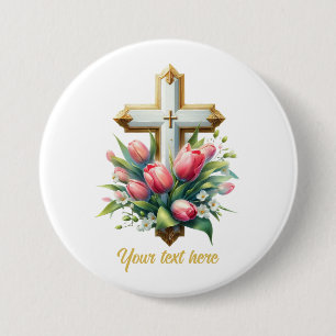 Cute Religious Cross add text 7.5 Cm Round Badge