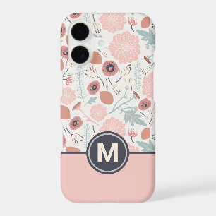 Cute Repeat Pink Cream Floral Botanical Monogram