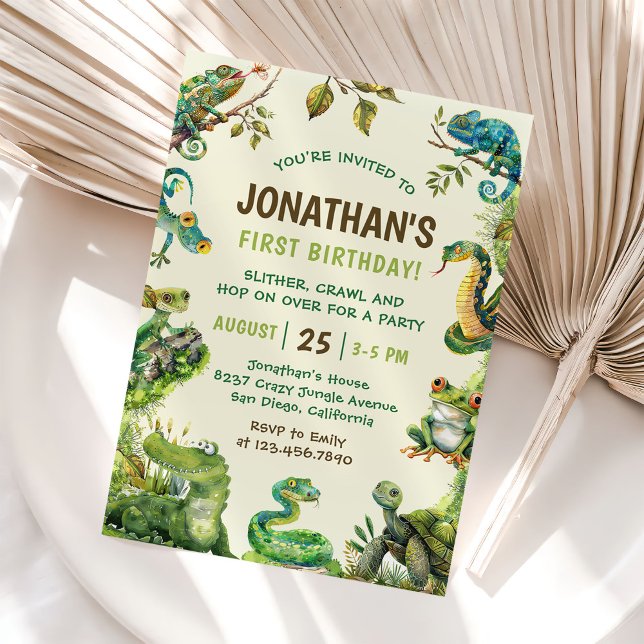 Cute Reptile Themed Kid's Birthday Party Invitation (Creator Uploaded)
