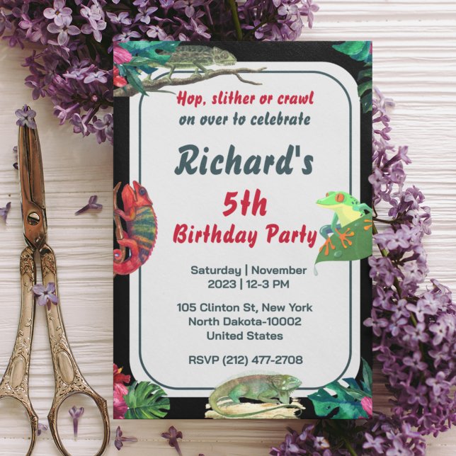 Cute Reptile Themed Kid's Birthday Party Invitation (Creator Uploaded)