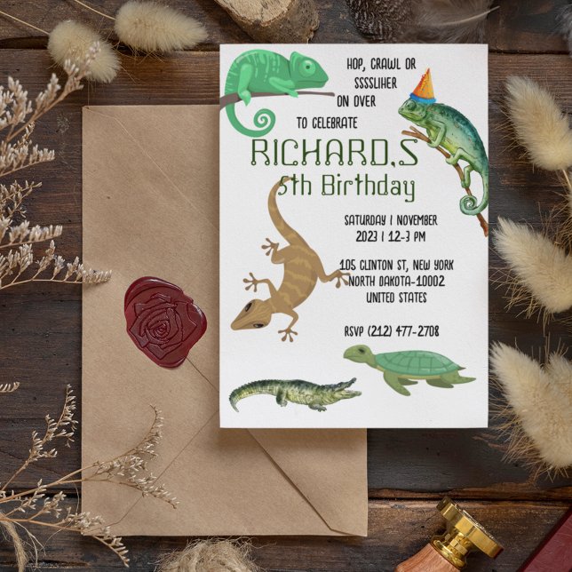 Cute Reptile Themed Kid's Birthday Party Invitation (Creator Uploaded)