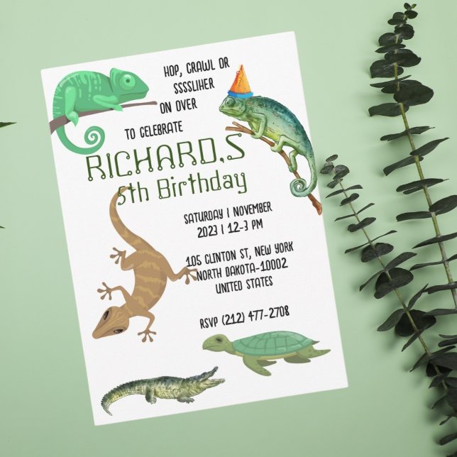 Cute Reptile Themed Kid's Birthday Party Invitation (Creator Uploaded)