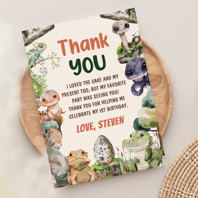 Cute Reptile Themed Kid's Birthday Party Thank You Card (Creator Uploaded)