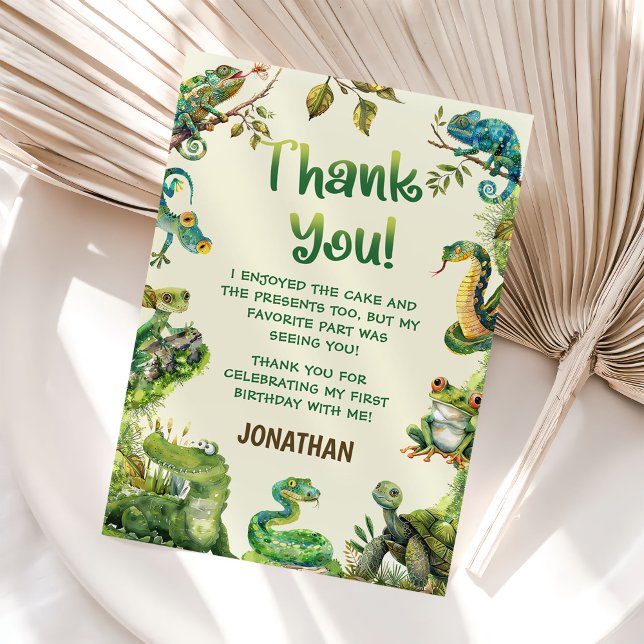Cute Reptile Themed Kid's Birthday Party Thank You Card (Creator Uploaded)