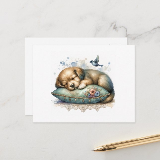 Cute Restful Puppy Postcard (Front/Back In Situ)