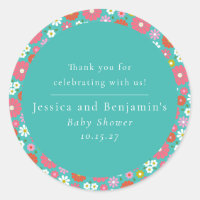Cute Retro 60s Flower Turquoise Custom Baby Shower