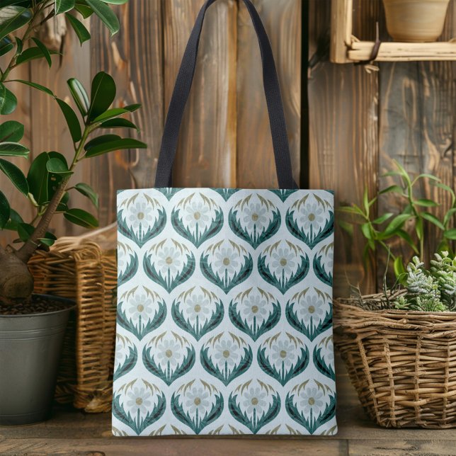  Cute Retro 70's Flower Power Mint Green Daisy Tote Bag (Creator Uploaded)