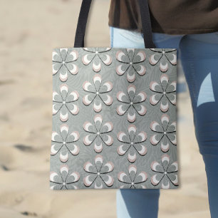 Cute Retro 70's Flower Power Sage Green-White-Tan Tote Bag