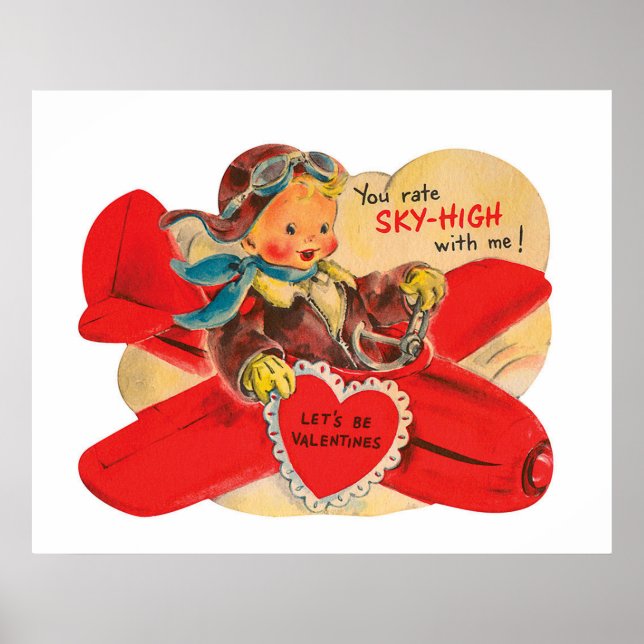 Cute retro aeroplane Valentine poster (Front)