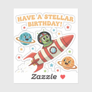 Cute Retro Alien in Rocket Ship   Stellar Space Bi