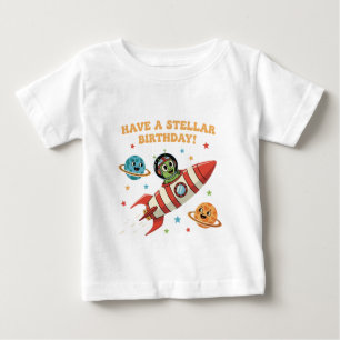 Cute Retro Alien in Rocket Ship Stellar Space Bi Baby T-Shirt