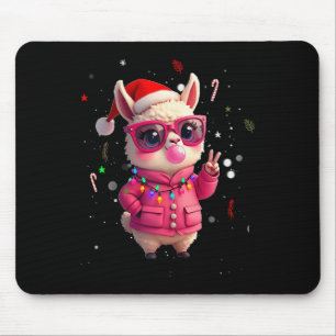 Cute Retro Alpaca Christmas Blowing Bubble Gum Gir Mouse Pad