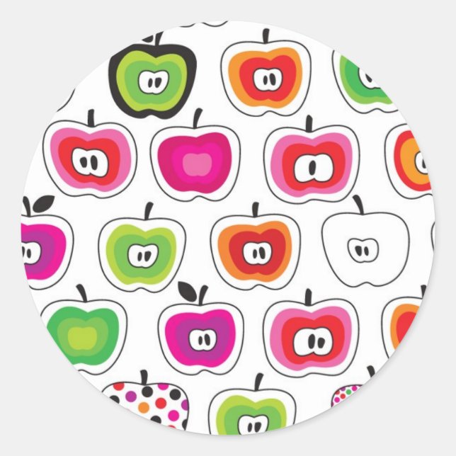 Cute retro apple pattern classic round sticker (Front)
