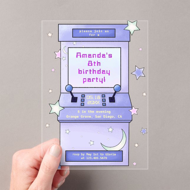 Cute Retro Arcade Game Kids Birthday Acrylic Invitations (Insitu (Handheld))