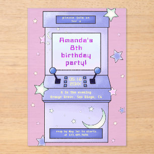 Cute Retro Arcade Game Kids Birthday Acrylic Invitations