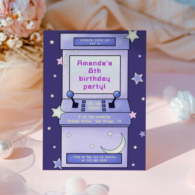 Cute Retro Arcade Game Kids Birthday Invitation (Creator Uploaded)