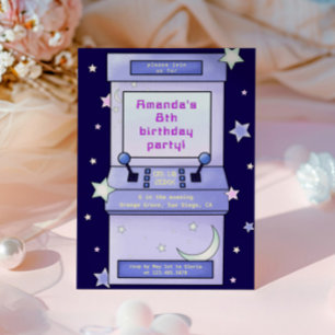 Cute Retro Arcade Game Kids Birthday Invitation