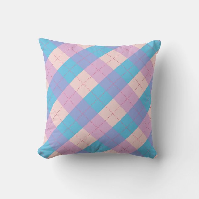 Cute Retro Argyle Pattern in Pink Purple Blue Cushion (Front)