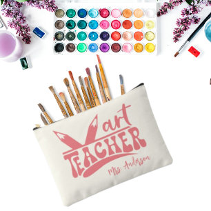 Cute Retro Art Teacher Ivory White Personalised Accessory Pouch
