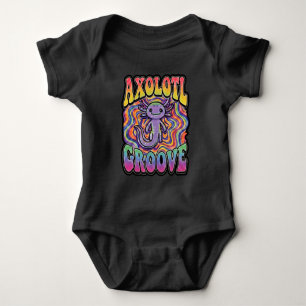 Cute Retro Axolotl Groove trippy 70 hippie rainbow Baby Bodysuit