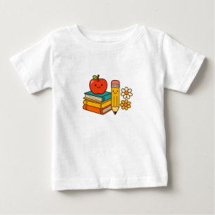 Cute Retro Back to School Apple and Books Toddler  Baby T-Shirt