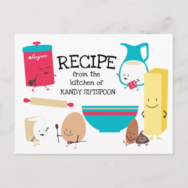 Cute retro baking ingredients recipe card (Front)
