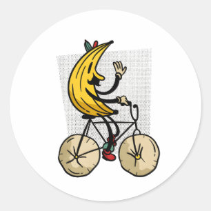 Cute Retro Banana Riding Bicycle Cartoon Classic Round Sticker