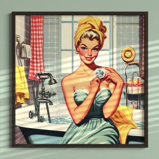 Cute Retro Bath Pin Up Illustration Poster