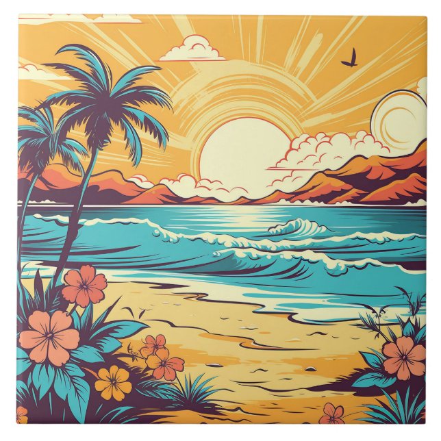 Cute retro beach house  tile (Front)