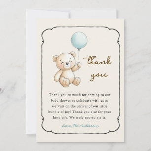 Cute retro Bear Baby Boy shower Thank you card