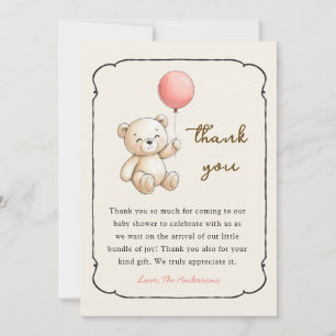 Cute retro Bear Baby girl shower Thank you card