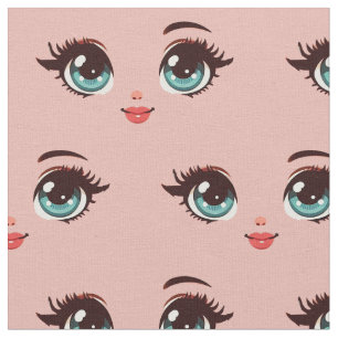 cute retro big eye girl cartoon doll faces art fabric