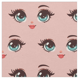 cute retro big eye girl cartoon doll faces art fabric