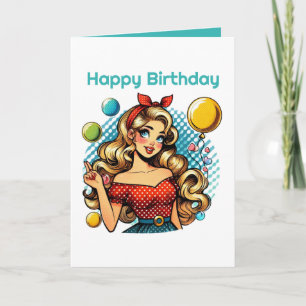 Cute retro Birthday lady party Card