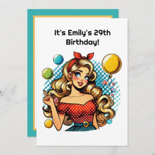 Cute retro Birthday lady party Invitation