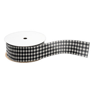 Cute Retro Black and White Gingham Plaid Pattern Grosgrain Ribbon