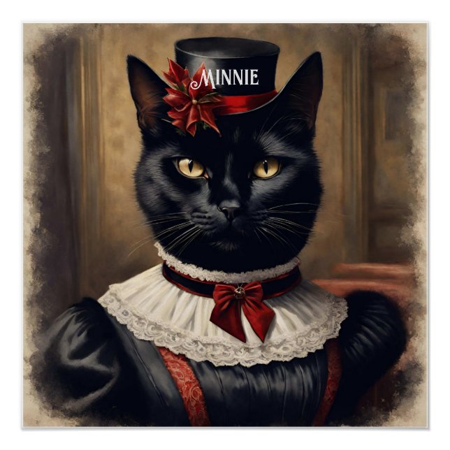 Cute Retro Black Cat Christmas  Poster (Front)