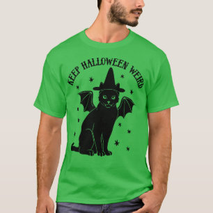 Cute Retro Black Cat Witch Bat Keep Halloween Weir T-Shirt