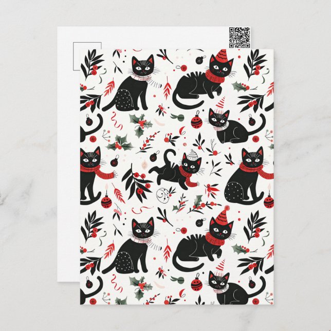 Cute Retro Black Cats Christmas Postcard (Front/Back)